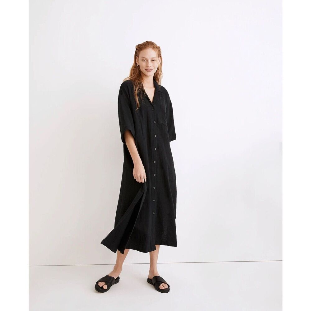 MADEWELL Lightestspun Cover-Up Maxi Shirtdress TRUE BLACK NWT